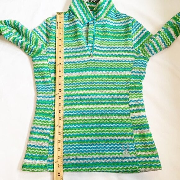 Spyder quarter zip green blue horizontal striped long sleeve‎ pullover mock neck - Picture 10 of 11